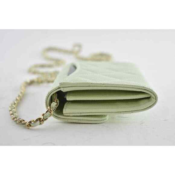 Chanel 22C Green Caviar Mini Wallet On Chain Gold Card Shoulder Crossbody Bag - Picture 9 of 12